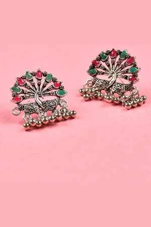 Indi INSIDE Silver-Toned Contemporary Studs Earrings