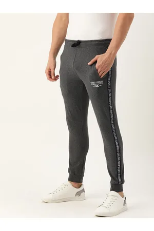 The Indian Garage Co Men Grey Melange Solid Joggers with Side Tape Printed Detail