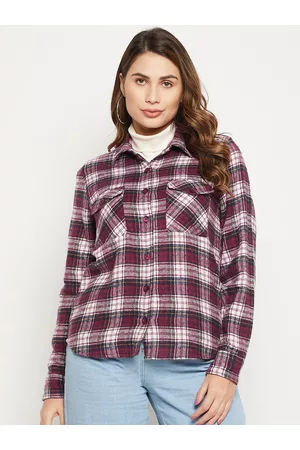 Bitterlime Women Relaxed Tartan Checked Casual Cotton Shirt