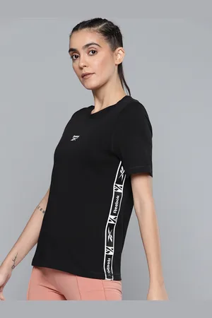 Reebok Women Black Solid Training Tape Pack T-shirt