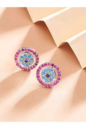 Ami Pink & Blue Cubic Zirconia Circular Studs Earrings