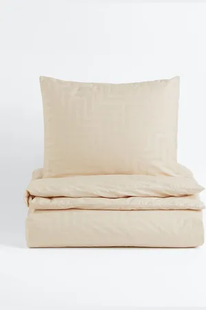 H&M Beige Cotton Sateen Single Duvet Cover Set