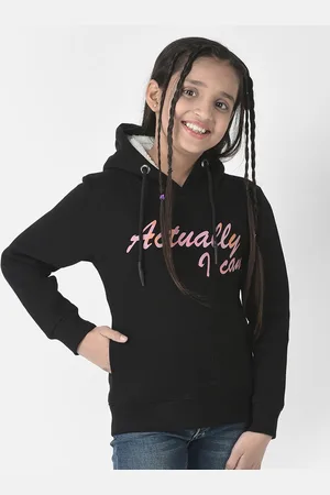 Crimsoune Club Girls Printed Hooded Cotton Sweatshirt