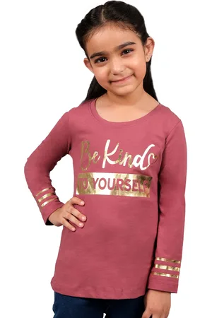 3 PIN Girls Typography Printed Cotton T-shirt