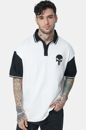 The Souled Store Men White & Black Colourblocked Polo Collar Oversize Oversized T-Shirt