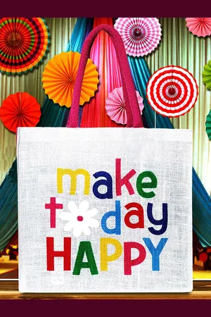 earthbags Typography Printed Jute Tote Bag Handbags