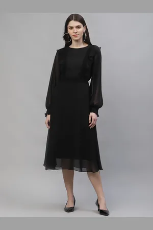 ATHENA Women Black Solid A-Line Dress