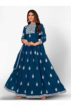Divine International Trading Co Turquoise Blue & White Embroidered Unstitched Dress Material