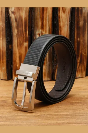 MUTAQINOTI Men Black & Brown Textured Reversible Formal Belt