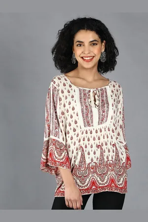 DEBONATELLA Tie-Up Neck Ethnic Printed Tunic