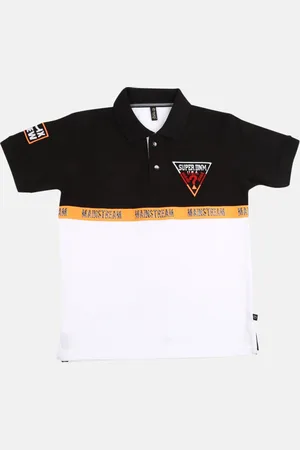 V-Mart Boys White Polo Collar Applique T-shirt