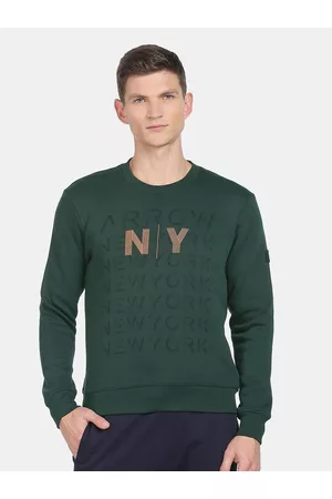 Arrow Men Green Printed Cotton Sweatshirt