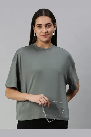 Huetrap Women Cotton Drop-Shoulder Sleeves Boxy T-shirt