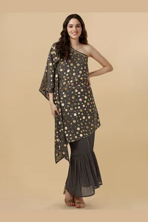 GUFRINA Women Geometric Printed Sequinned Kaftan Kurta with Sharara