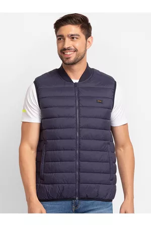 SPYKAR Men Blue Striped Puffer Jacket