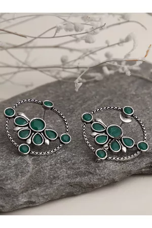 Veni Green Women Silver-Plated Contemporary Studs Earrings