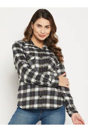 Bitterlime Women Relaxed Tartan Checked Casual Cotton Shirt