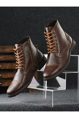 El Paso Men Brown Flat Boots