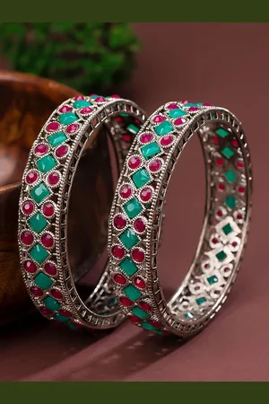 Sukkhi Modern Women Set of 2 Artificial Stones Studded Rhodium-Plated Bangles