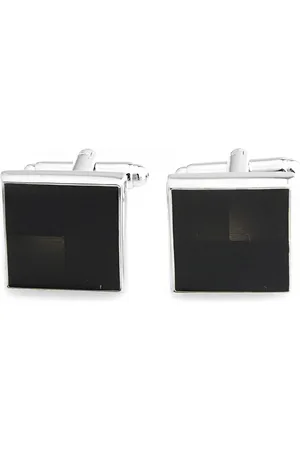 Yellow Chimes Silver-Toned & Black Cufflink