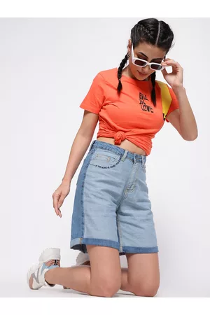 Belliskey Women Washed High-Rise Denim Shorts