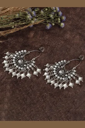 Veni Women Silver-Plated Contemporary Chandbalis Earrings
