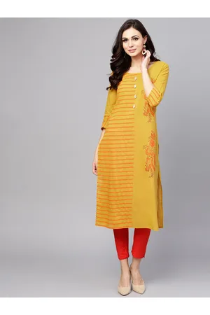 Aks women mustard 2025 solid straight kurta