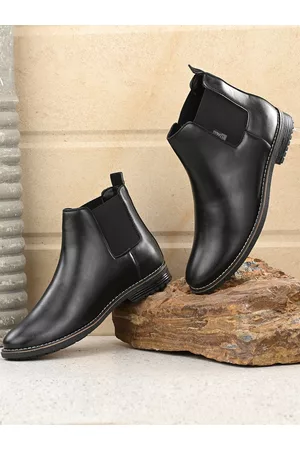 El Paso Men Black Solid Mid-Top Flat Boots