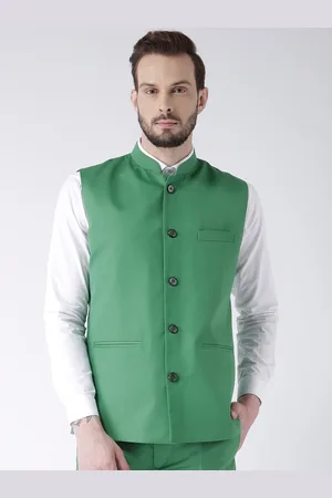Hangup Men Green Solid Nehru Jacket