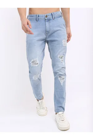 Highlander Men Blue Slim Fit Ripped Heavy Fade Stretchable Jeans