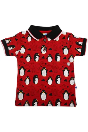 V-Mart Unisex Kids Red Printed Cotton Polo Collar T-shirt