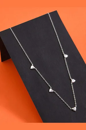 Accessorize Women 925 Pure Sterling Silver Sparkle Heart Station Necklace