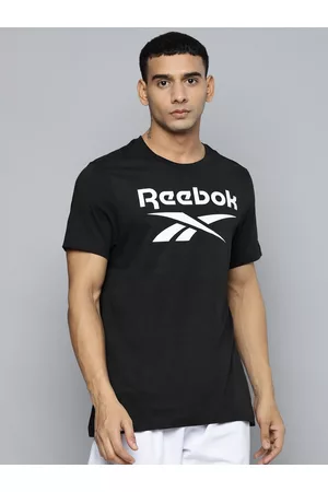 Reebok Men Black & White Identity Big Logo Pure Cotton Slim Fit T-shirt