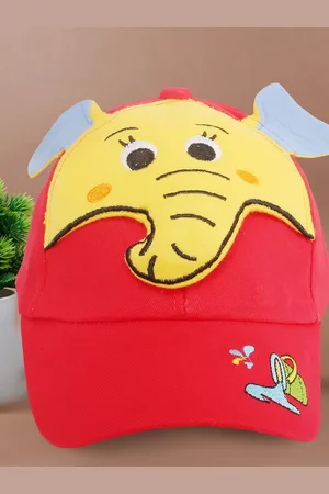 Baby Moo Unisex Kids Red & Yellow 3D Elephant Printed Cap