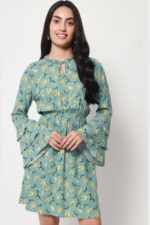 BEATNIK Floral Printed Tie-Up Neck Dress