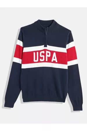 Ralph Lauren Boys Navy Blue & Red Colourblocked Pure Cotton Pullover