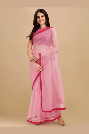 Sangria Women Light Pink Net Saree with Brocade Blouse Piece