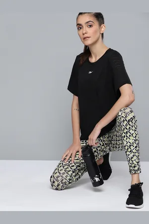 Reebok Women Black Self Design Speedwick Training Burnout T-Shirt
