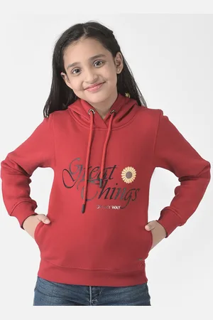 Crimsoune Club Girls Printed Hooded Cotton Sweatshirt