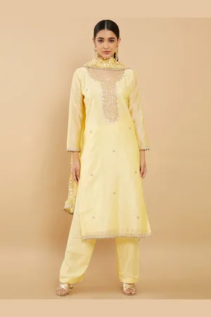 Soch Yellow & Purple Embroidered Unstitched Dress Material
