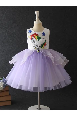 Googo Gaaga Girls Blue Layered Flared Sequined Unicorn Mini Dress