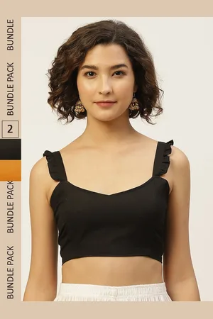Molcha Women Pack Of 2 Black & Yellow Cotton Saree Blouse
