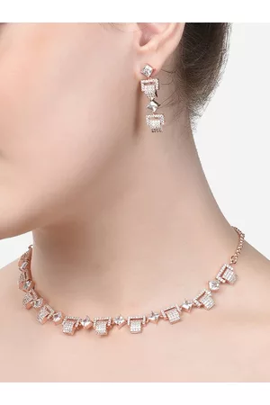 Zaveri Pearls Women Rose Gold-Plated CZ-Studded Jewellery Set