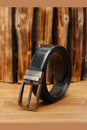 MUTAQINOTI Men Black Textured Reversible Formal Belt