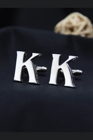 PELUCHE Silver-Toned Alphabet Cufflink