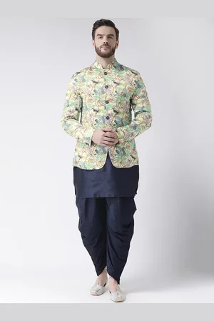 Hangup Men Kurta with Harem Pants & Printed Nehru Jacket