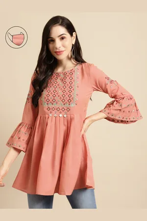 RANGMAYEE Coral Orange & Maroon Embroidered Tunic