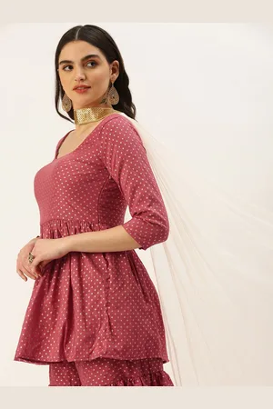 Ethnovog Ready To Wear Maroon Nylon Gharara Set