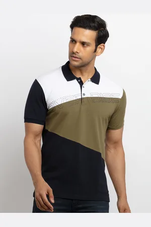 Status Quo Men Navy Blue & Olive Green Colourblocked Polo Collar T-shirt