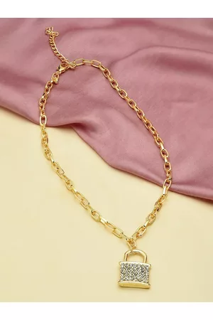 Ami Gold-Plated Lock Pendant With Linked Chain